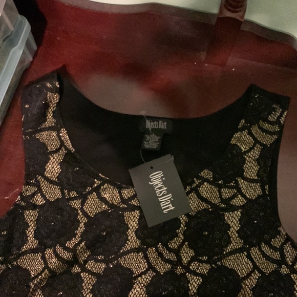 OBJECTS DART WOMENS Black Gold SLEEVELESS Tank Embroidery Flowers Large NewTag - Picture 8 of 8